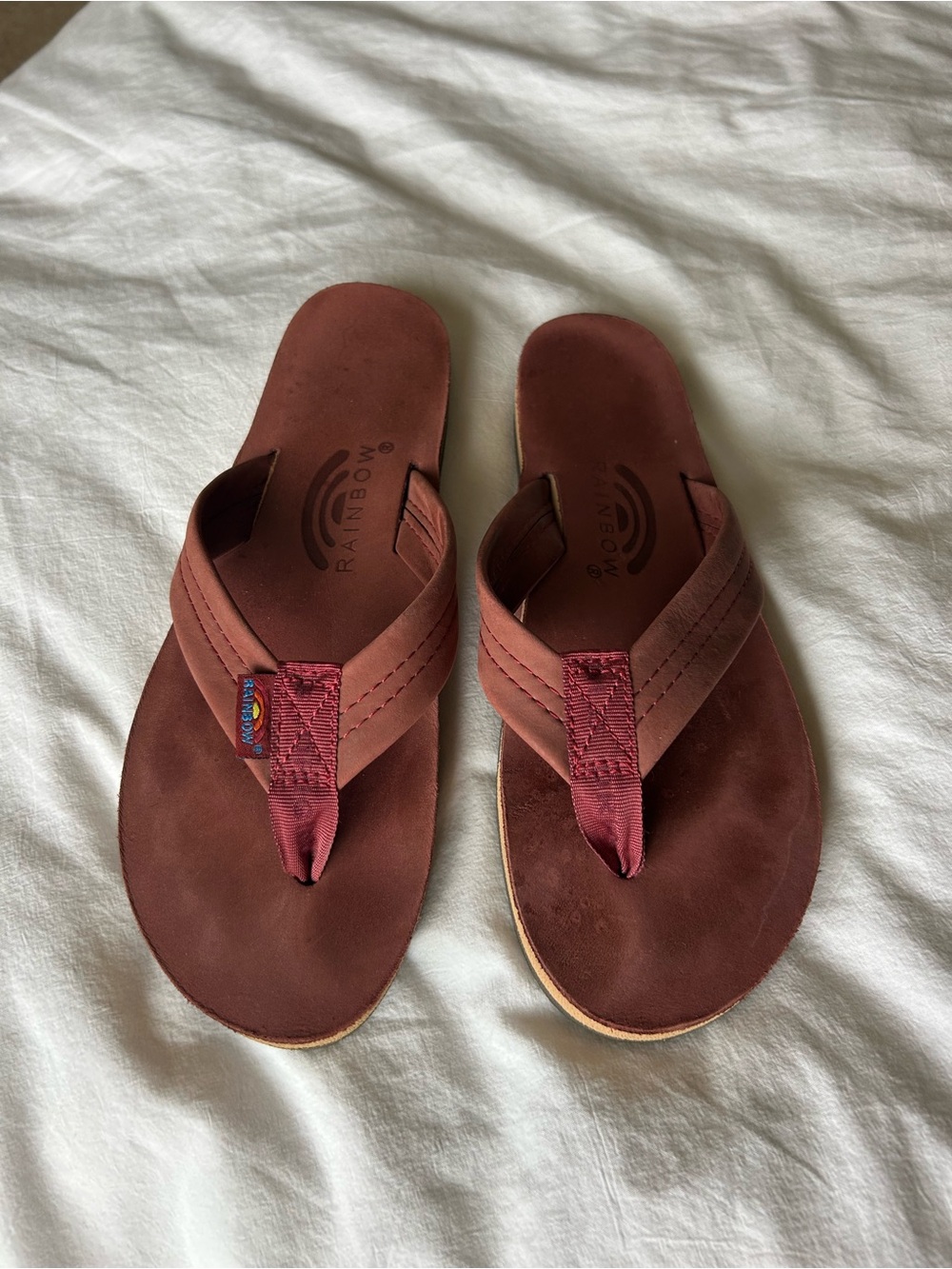 Rainbow Burgundy Leather Flip Flops